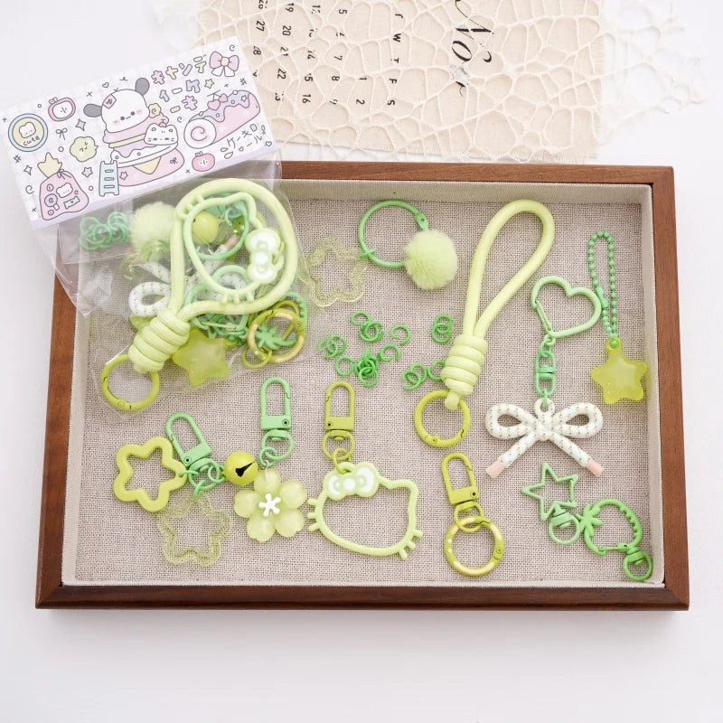 1Set 15pcs Plastic Perler Bead Charms Multicolor DIY Keychain Bag Pendant Accessories Craft Making Supplies With Jump Rings
