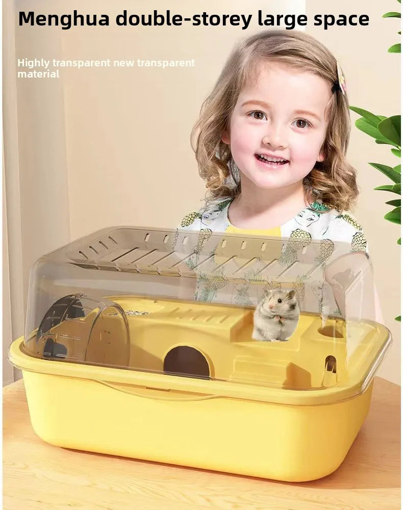Plastic Hamster Cage, Transparent Panoramic View, Luxury Villa for Golden Hamsters, Double-Layered