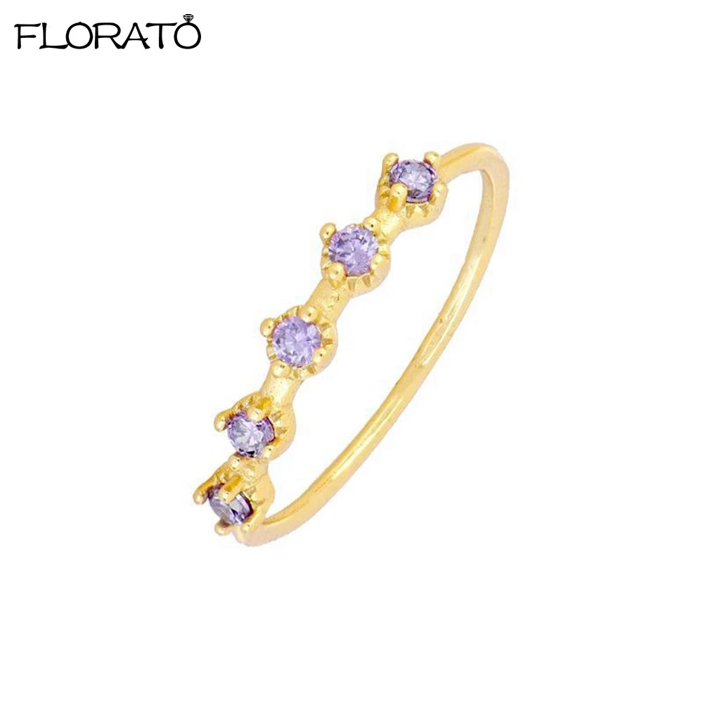 Trendy 18K Gold Plated Engagement Ring for Women Luxury Fashion Elegant Purple Crystal Wedding Rings Party Jewelry Gifts