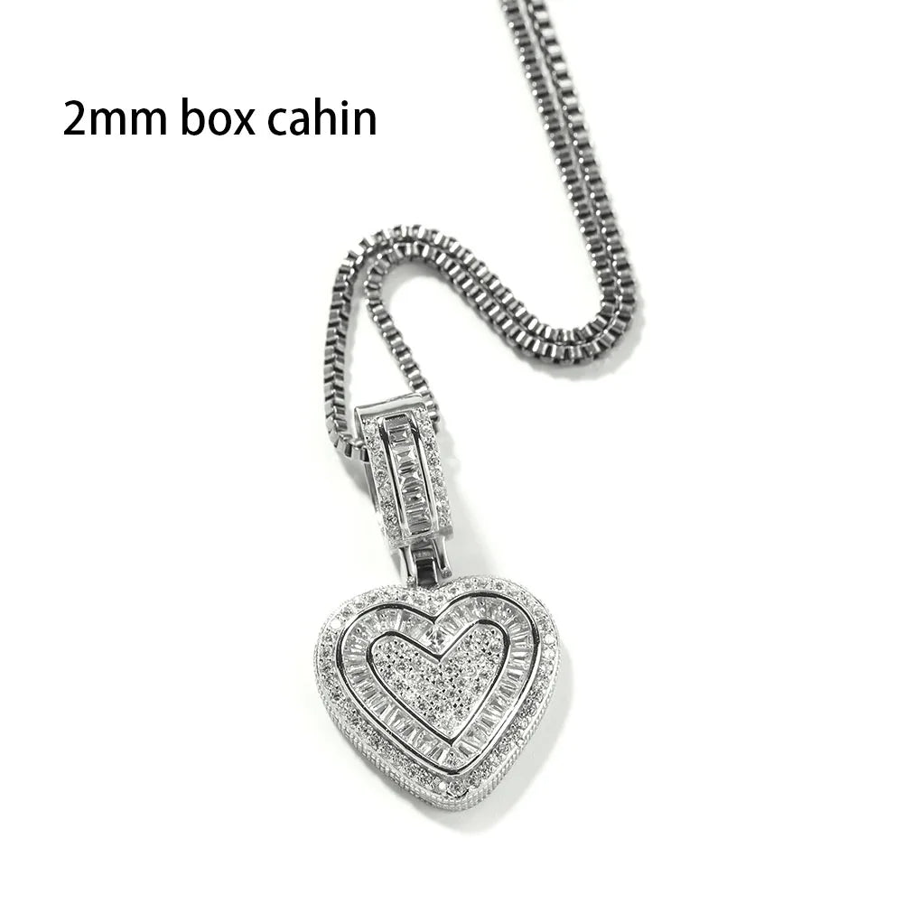 THE BLING KING Baguette CZ Small Heart Shaped Pendant Necklace For Women Iced Out 5A+ Cubic Zironia Lovely Jewelry Birthday Gift
