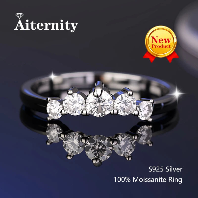925 Sterling Silver Female Single Tail Ring100% Pass Diamond Tester Pen Moissanite Ring Matching Wedding Diamond Band for Women