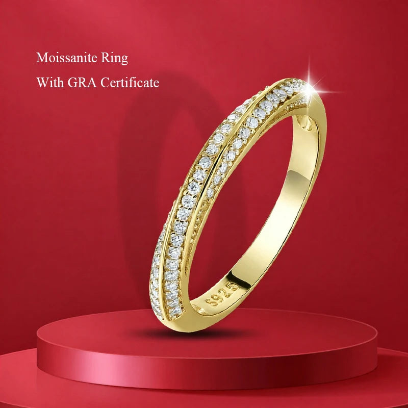 1.0mm-3.5mm Round Brilliant Cut Moissanite Wedding Rings Half Eternity Band 925 Silver Lab Diamond Wedding Ring With Certificate