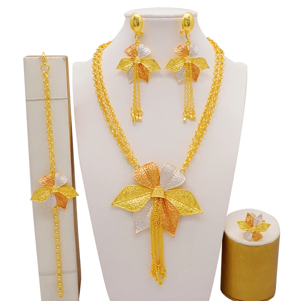 Ethiopian Fashion Women's Jewelry Set African Wedding Jewelry Set Necklace, Bracelet, Earrings, and Ring Set