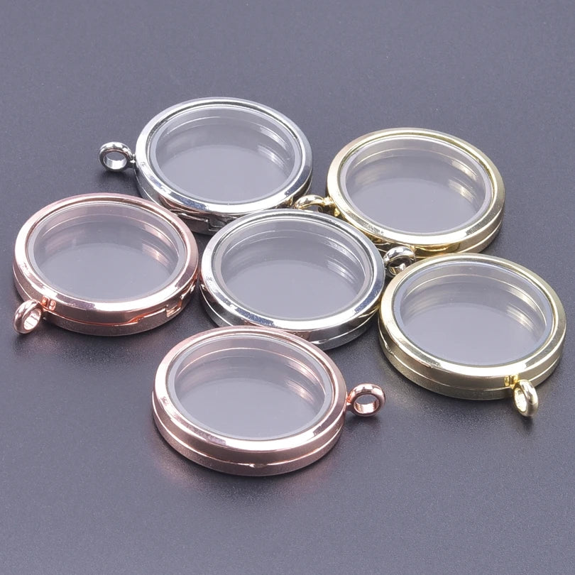 10Pcs/Lot Openable Round Living Reliquary Picture Locket Pendant Glass Floating Cremation Urn Medaillon Colgantes Jewelry Making