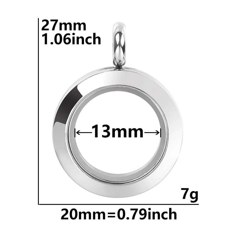 5Pcs 20-40mm Stainless Steel Glass Memory Cremation Urn Locket Pendant Openable Round Reliquary Photo Medaillon Colgantes