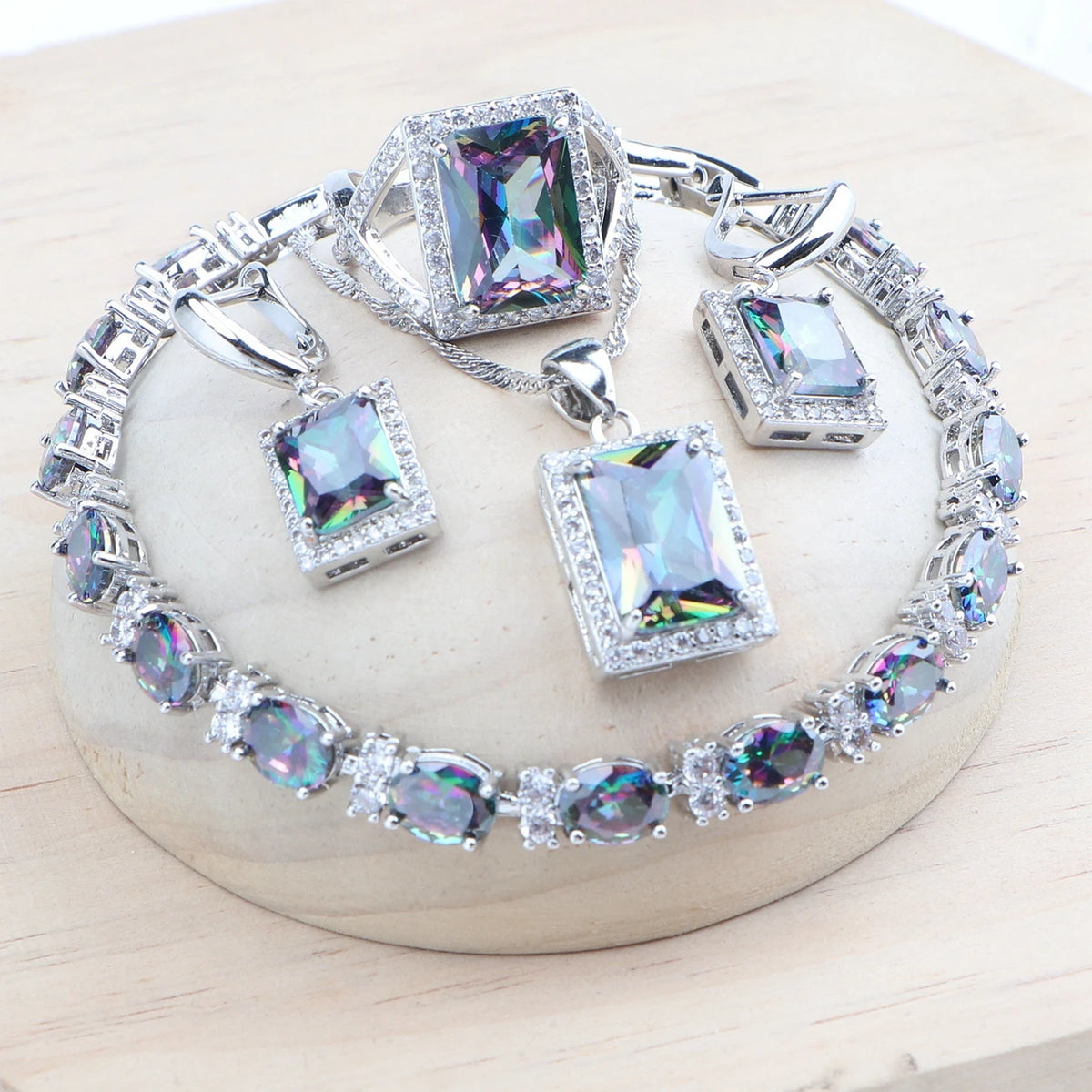 925 Silver Bridal Jewelry Sets Wedding Black Zircon Bracelets Earrings Rings Pendant Necklace Set For Women