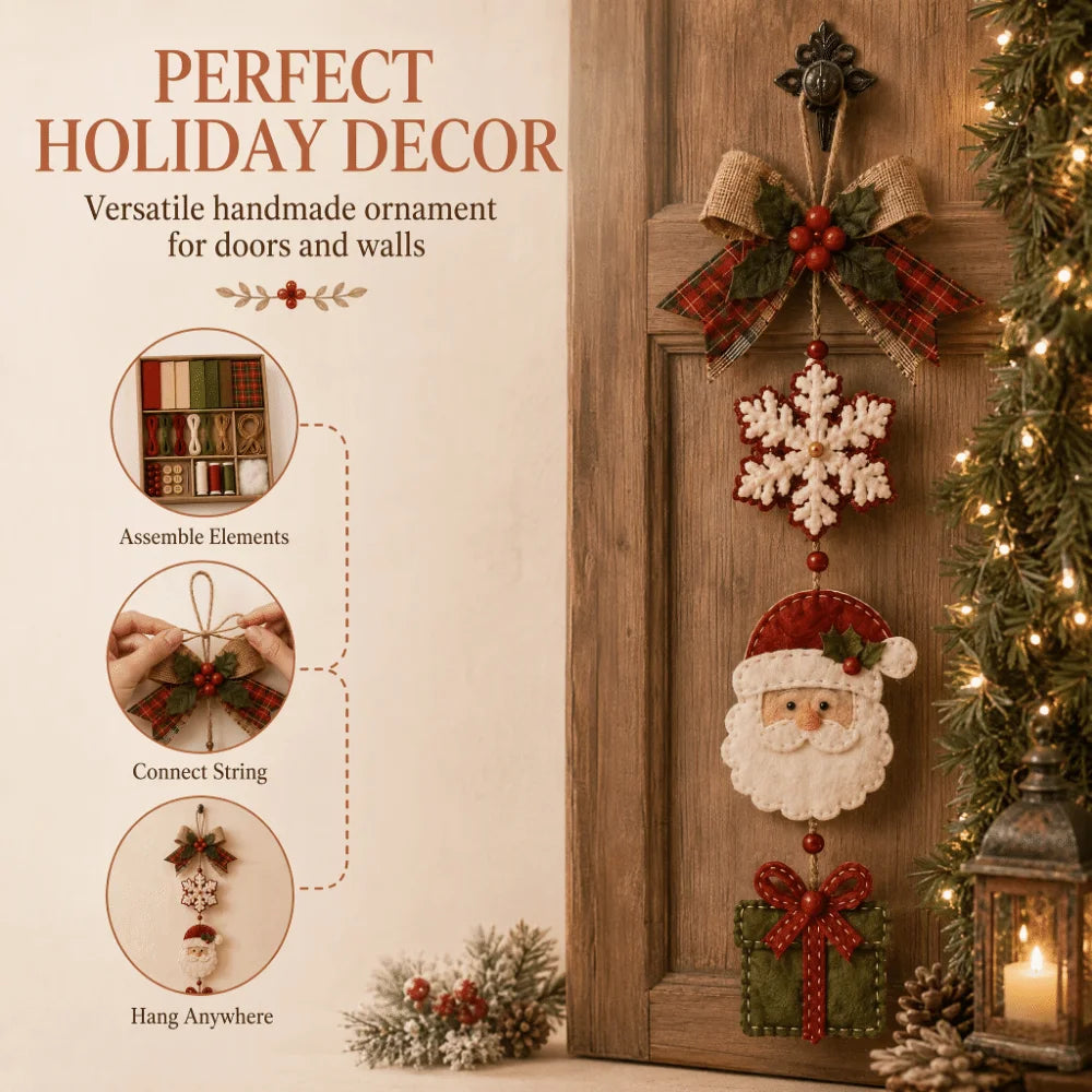 Pre-Cut Fabric Strips Santa Claus Pendant DIY Sewing Kit Thickened Decorative Quilted Christmas Hanging Kit Flower Handmade