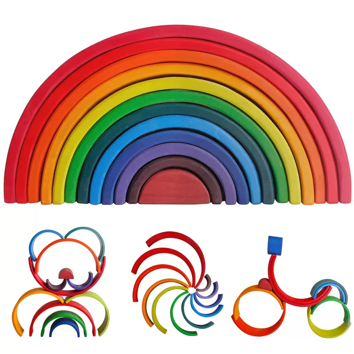 Wooden Rainbow Block Colorful Stacking Building Block Children Open-shaped Creative Building Blocks Montessori Educational Toy