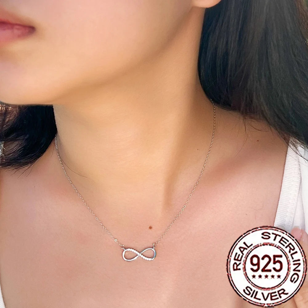 QooLady 925 Sterling Silver Exquisite CZ Crystal Infinity Symbol Pendant Necklace for Women Fine Anniversary Jewelry Gifts SD005
