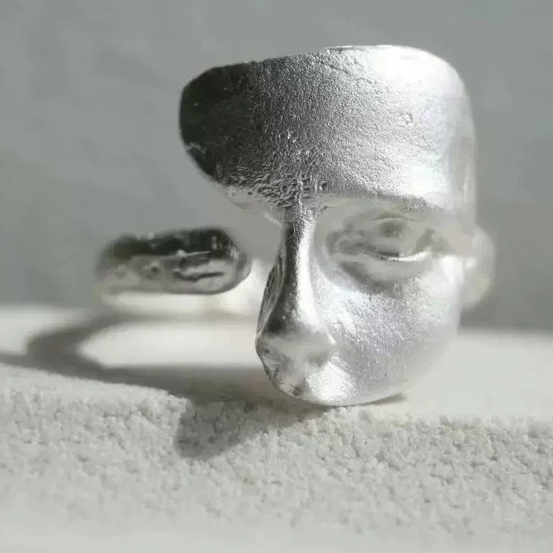 Sam Panda 925 Sterling Silver Mask Ring For Women Gift Frosting Vintage Irregular Personality Punk Jewelry Dropshipping