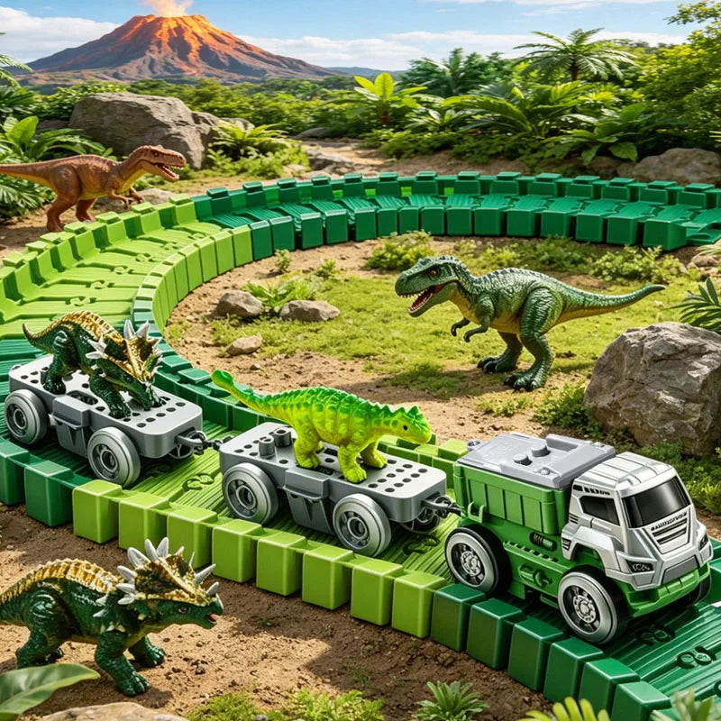 48pcs/set Dinosaur Racing Track Set Bend Flexible Race Track Racing Car Track Rail Car Toys Educational Puzzle Toys