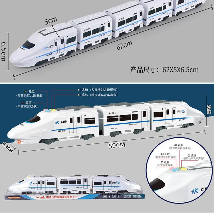 Harmony Railcar Simulation High-speed Railway Train Toys 3D Electric Bullet Train with Light Model Building Toy GIft Car for Kid