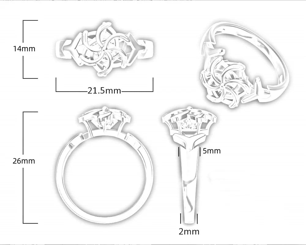 Genuine 925 Sterling Silver Ladies Ring The Galadriel Nenya Zircon Engagement Wedding Band Ring