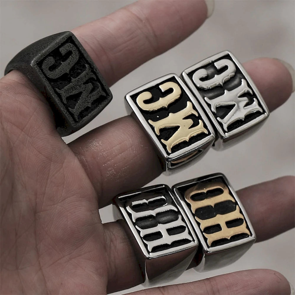 7/8/9/10/11/12/13 Stainless Steel Gold Silver Color Letter HD Waterproof Men Ring Punk Finger Jewelry Drop Shipping Wholesale