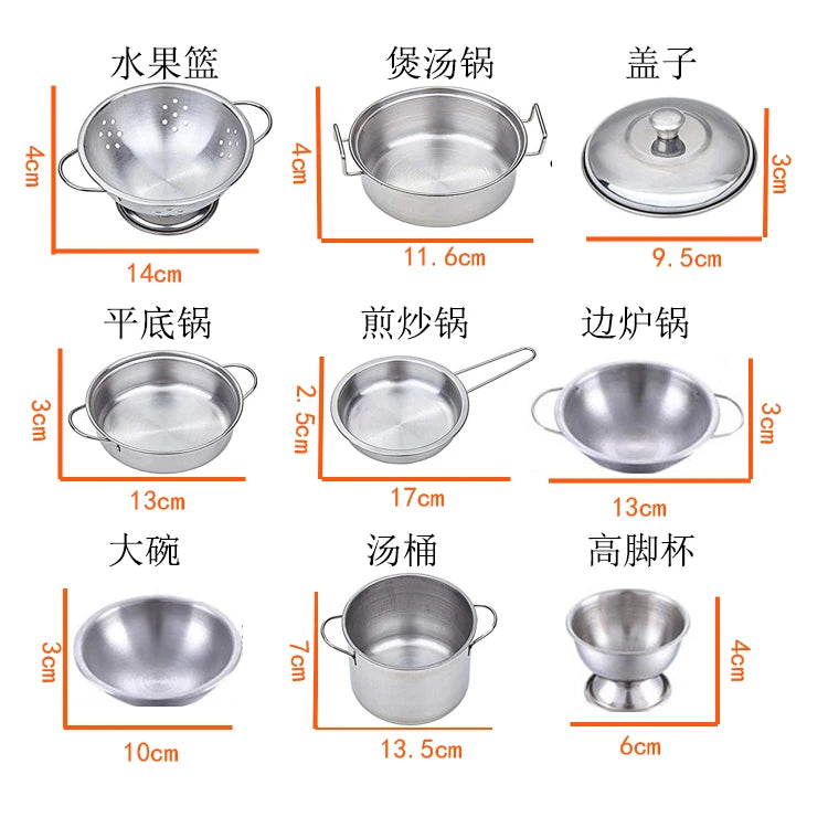 Children Metal Stainless Steel Material Pretend Play Food Kitchen Cookware Set Toy Mini Cooking Game Pot Shovel Kid Kitchen Toys