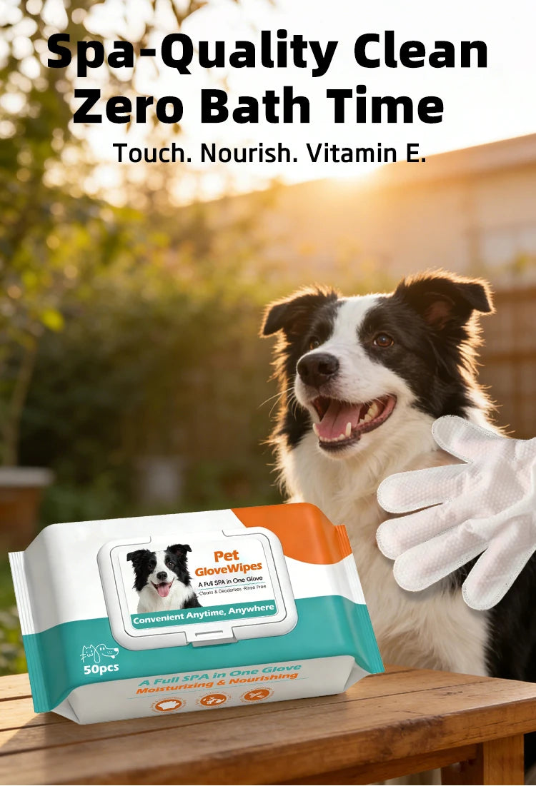 50 Pcs/Bag Pet No-Rinse Gloves, Disposable Dry-Clean Wipe Mitts Specially for Cats and Dogs, Convenient and Time-Saving