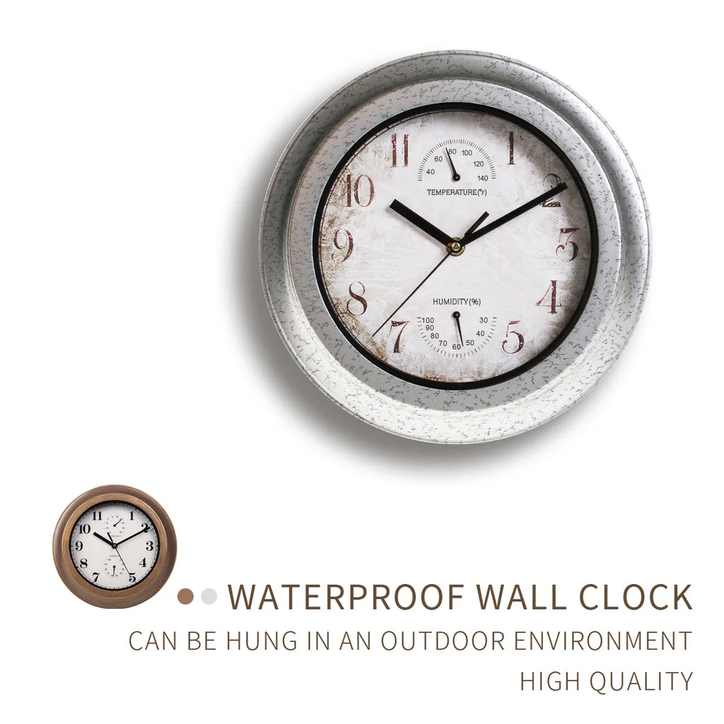 12 Inch Outdoor Waterproof Wall Clock Bathroom Kitchen Patio Shop Living Room Decorative Wall Clock Stylish Silent Wall Clock