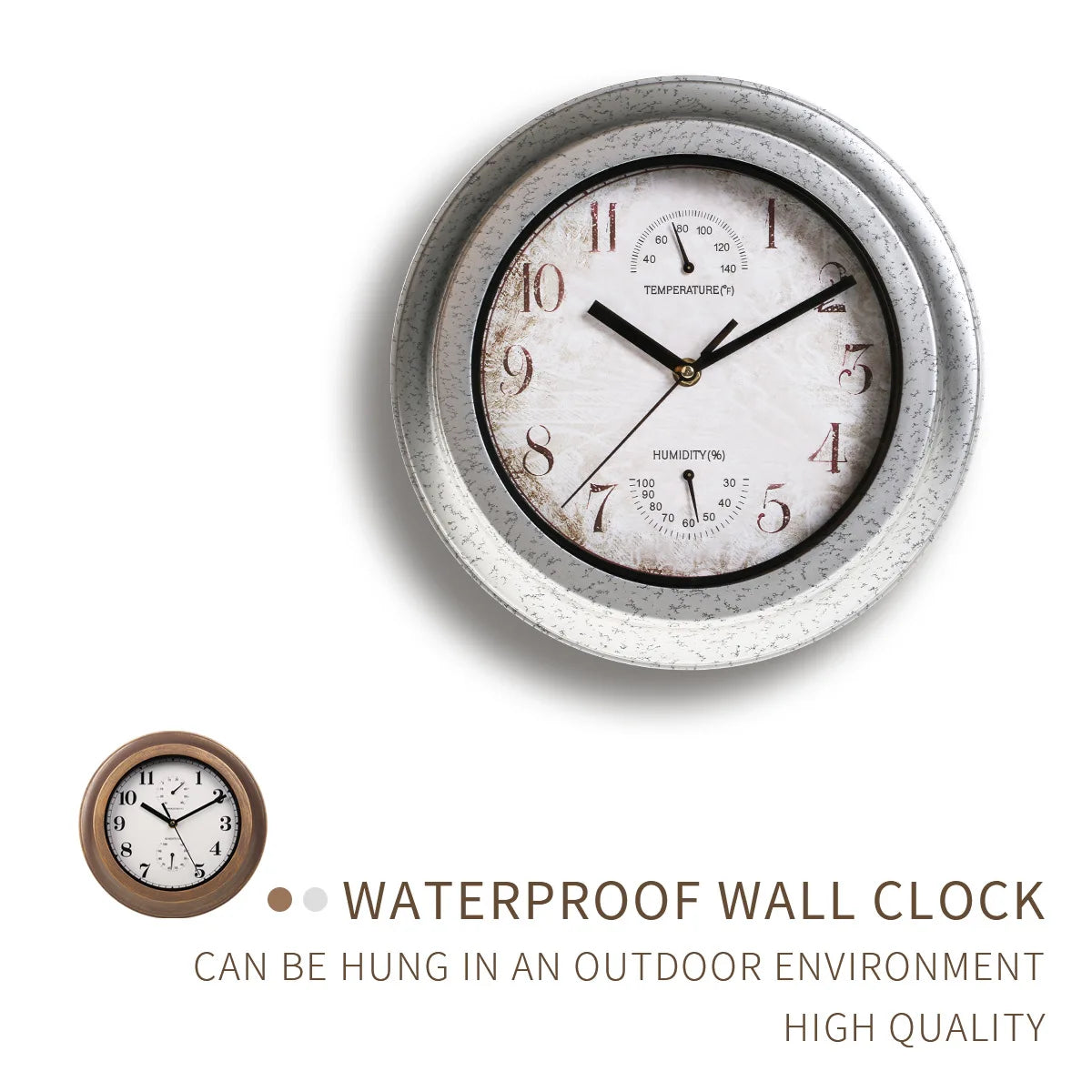 12 Inch Outdoor Waterproof Wall Clock Bathroom Kitchen Patio Shop Living Room Decorative Wall Clock Stylish Silent Wall Clock