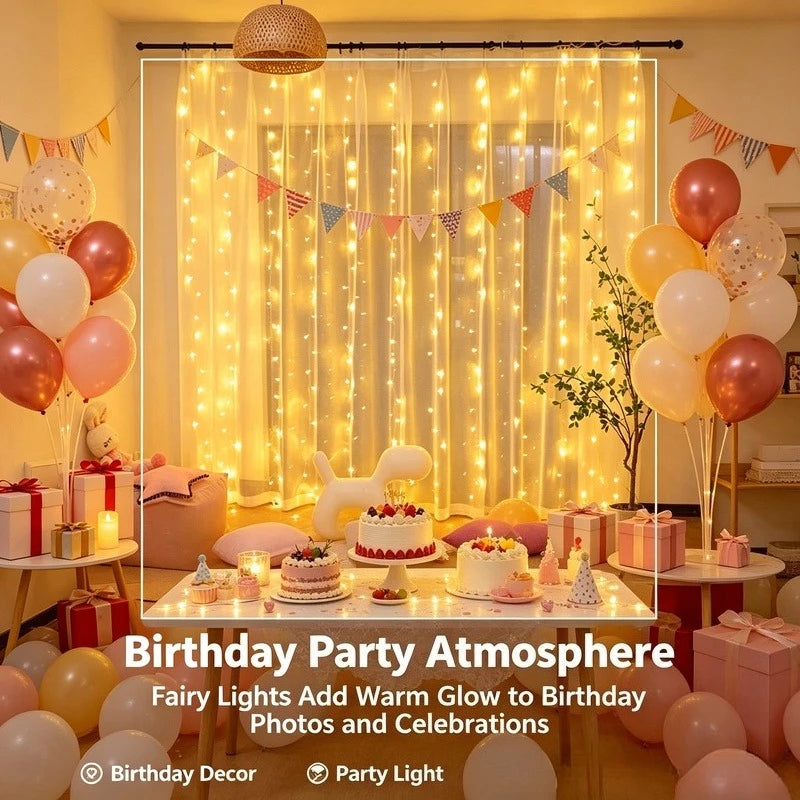 USB LED Curtain Lights with Remote Control, Christmas Fairy Lights for Wedding Birthday Bedroom Party Home Decor
