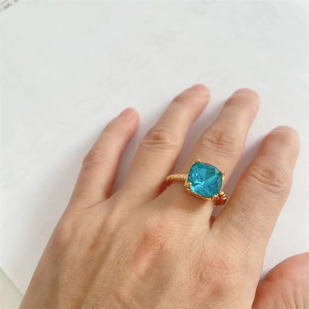 Fashionable and Charming Zircon Sparkling Princess Blue Ring Original Ring Exquisite Jewelry Women's DIY Gift NO FADE
