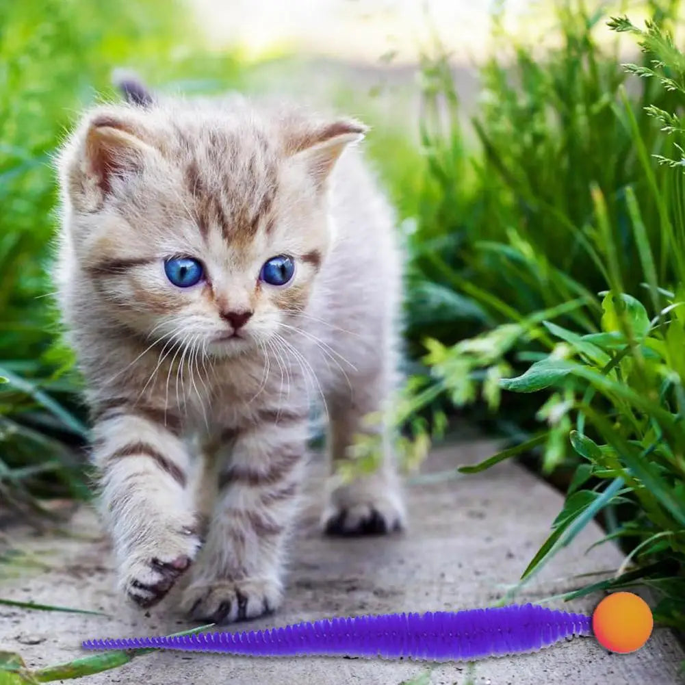 Cat Teaser Colorful Toy Bouncy Ball Fluffy Tail Simulation Kitten Bite Teaser Tool Interactive Cat Elastic Toy Supplies