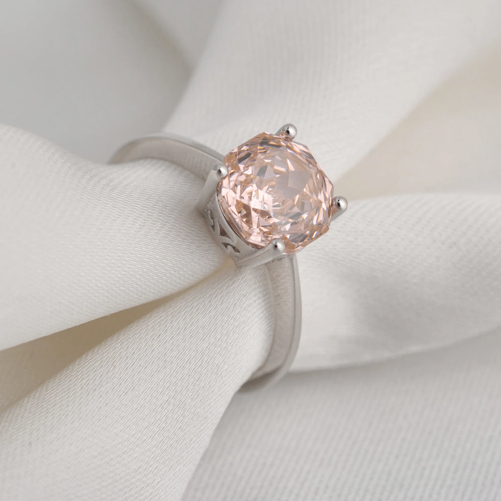 Potiy 2ct Octagon Rose Cut Morganite Pink Cubic Zirconia Solitaire Ring, 925 Sterling Silver Jewelry Gift for Women with