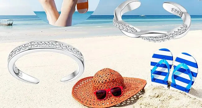 Fansilver S925 Sterling Silver Toe Rings for Women Adjustable White Gold Plated Flower Summer Beach Open Toe Rings Foot Jewelry