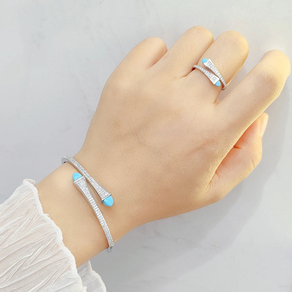 2025 New Cute Women Fashion Bracelet & Ring Set Candy color stone Simple Open Cuff Bangle Ring Arab Middle Eastern Jewelry Set