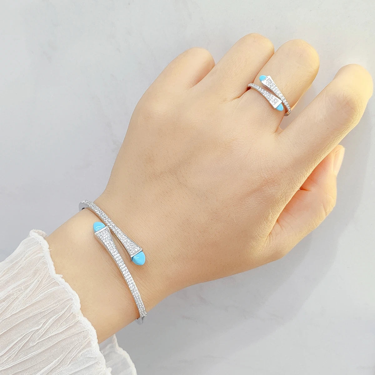 2025 New Cute Women Fashion Bracelet & Ring Set Candy color stone Simple Open Cuff Bangle Ring Arab Middle Eastern Jewelry Set