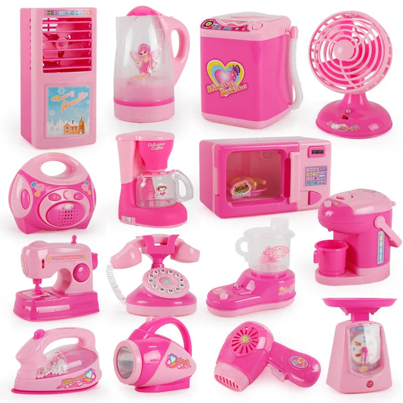 Children's Simulated Kitchen Play House Small Appliances Refrigerator Microwave Hair Dryer Coffee Machine Electric Kettle Toys