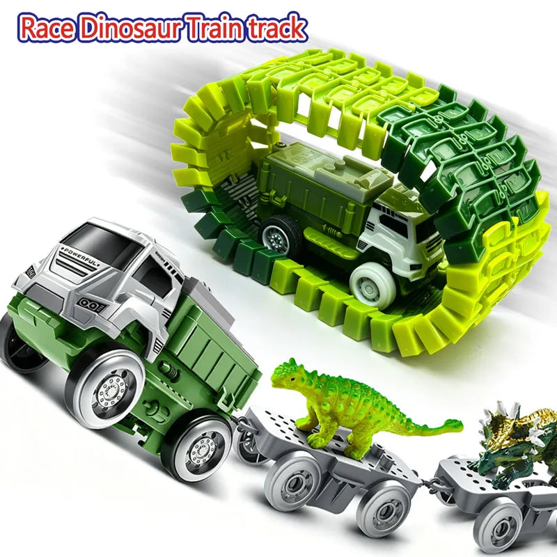 48pcs/set Dinosaur Racing Track Set Bend Flexible Race Track Racing Car Track Rail Car Toys Educational Puzzle Toys