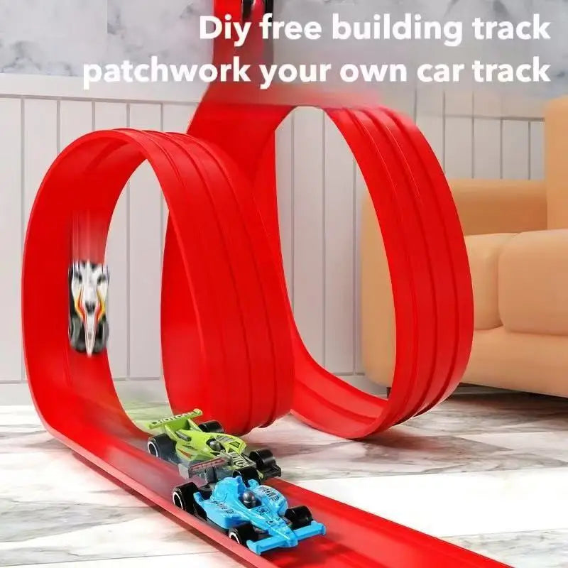 DIY Assembled Soft Track Car with Inertia Return for Kids Rolls Up Portable DIY Racetrack Birthday Gifts for Children