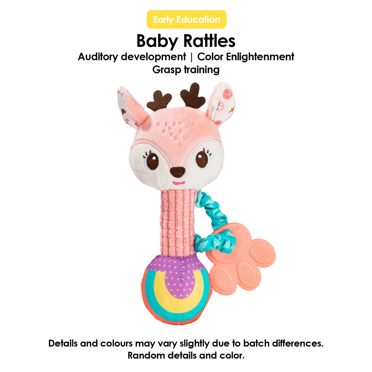 1pcs 0-6 Months Dental Gum Hand Grip Plush Doll Can Bite Practice Grasping Parent Baby Interactive Puzzle Rattle Soothing Toy