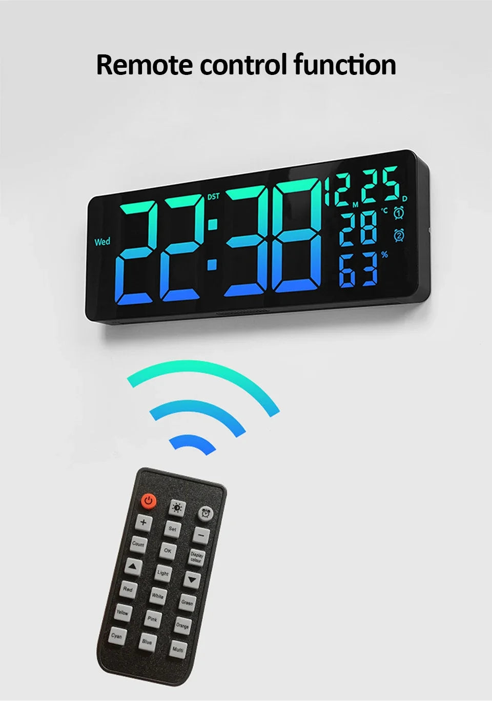 17" Large Digital Alarm Clock with 11Colors & Dynamic RGB Display RGB LED Wall Clock with Colour Changing/Dual Alarm/Room Decor