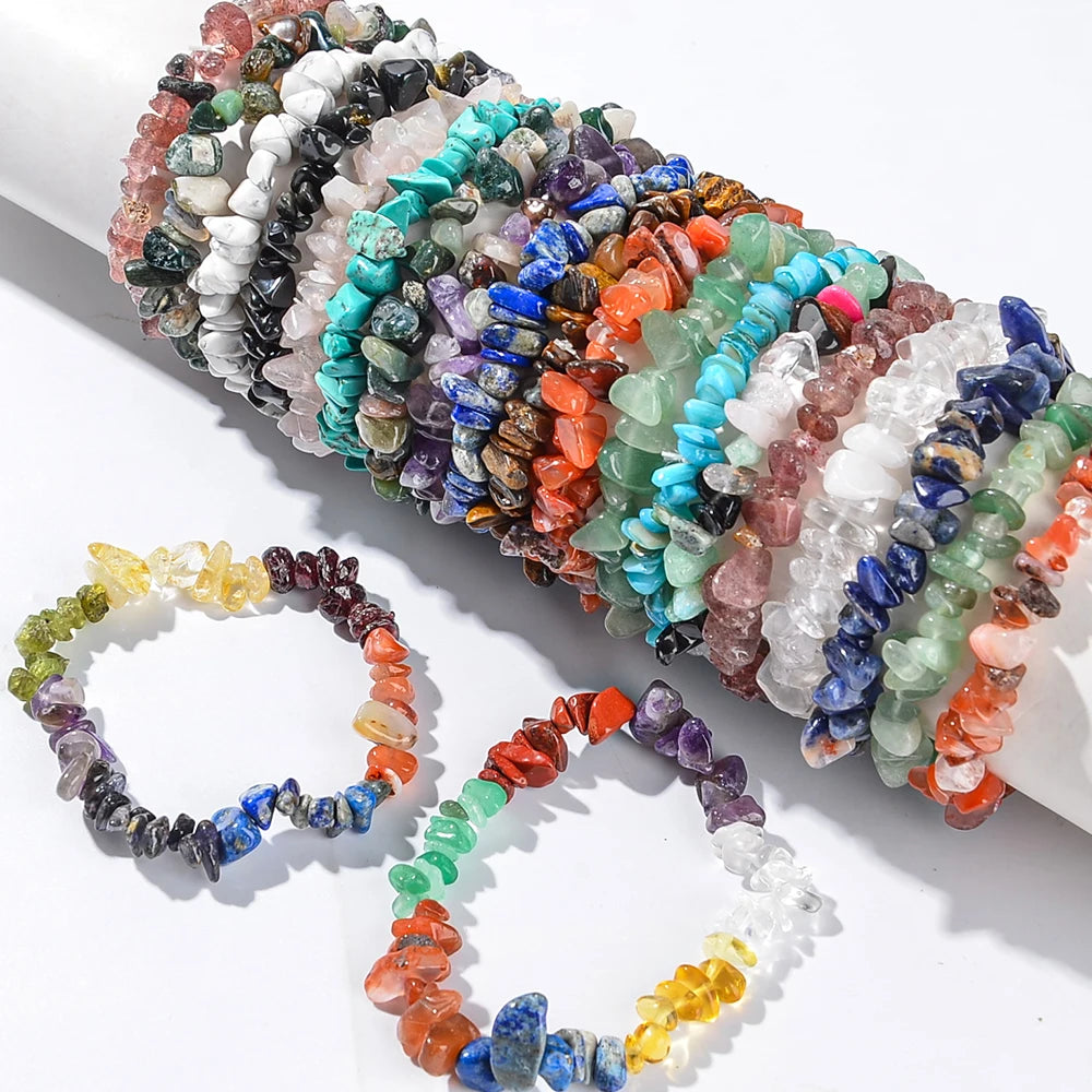 5/10/20pcs Random Women's Gravel Bracelet Set Natural Colored Gravel Bead Bracelet Irregular Bracelet Spiritual Elastic Bead