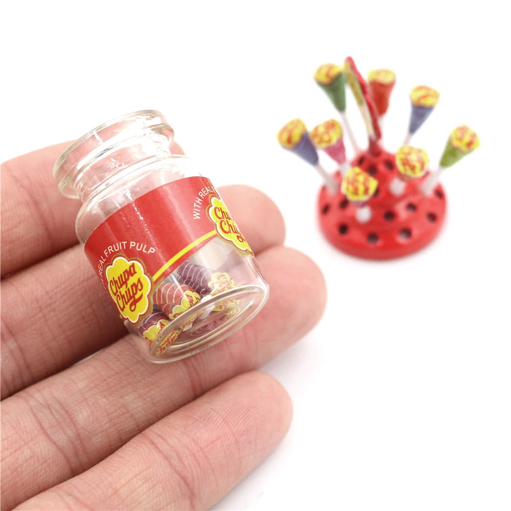 1:12 Miniature Food Dessert Sugar Mini Lollipops With Case Holder Candy For Doll House 1/12 Kitchen Furniture Toys Accessories