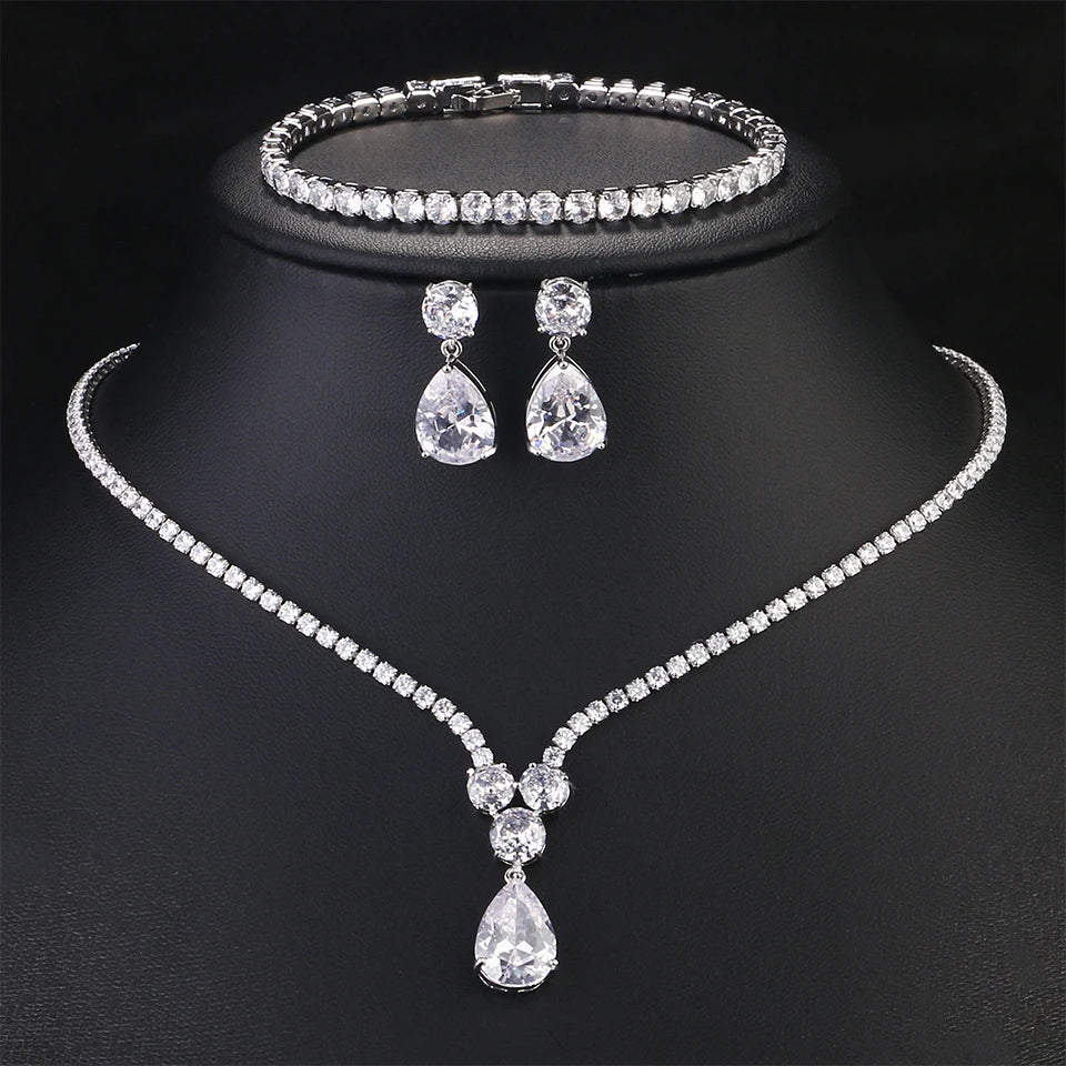 ZAKOL Luxury Clear Water Drop Zircon Jewelry Set for Women High Quality Shiny CZ Wedding Party Jewelry