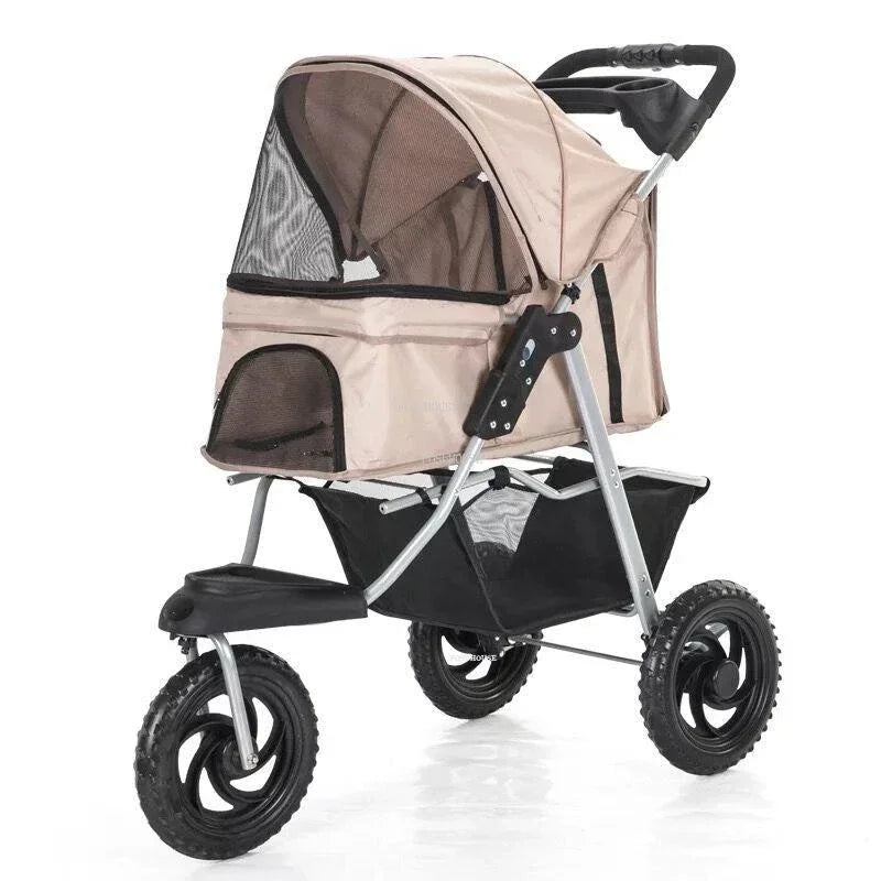 Pet Stroller with Three Wheels, Lightweight and Foldable, Suitable for Home Use, Small Outdoor Pets, and Portable Pet Supplies