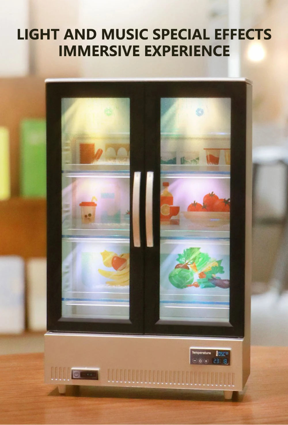 21PCS Kitchen Toy Double-Door Large Refrigerator Miniature Furniture Music Light Food Accessories Model For Girl Birthday Gift