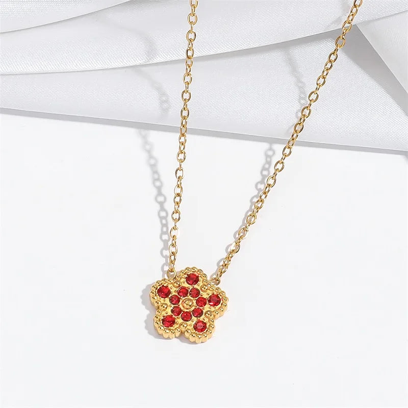 EILIECK New Fashion Stainless Steel White Zircon Clover Necklace Bracelet Earrings Set For Women Trendy Flower Jewelry Set Gift