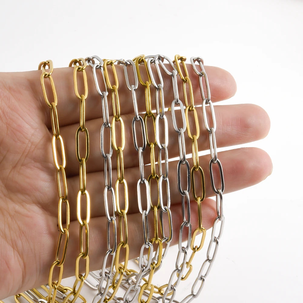 Length 40/45/50/60/70cm Geometric Hollow Stainless Steel Paperclip Chain Necklaces For Women Men Accessories Fashion DIY Jewelry