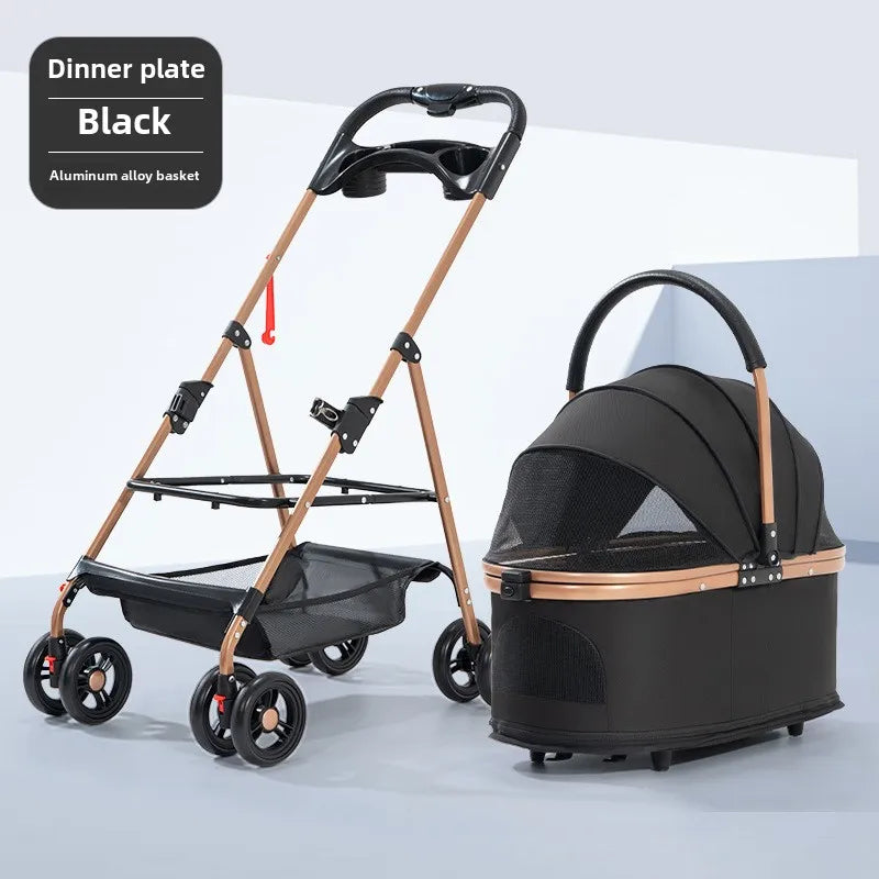 3 in 1 Folding Pet Stroller Detachable Carrier Easy Lock Canopy 30lbs for Medium Dogs Small Dogs Cats