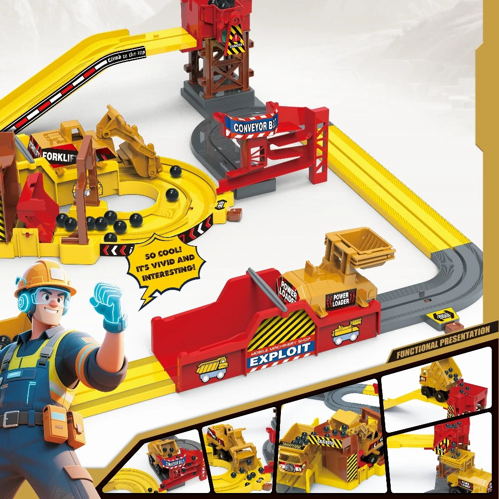 Engineering Vehicle Track Car Adventure Mine Cart Set Multifunctional Educational Electric Kid Toy Gifts for Boys and Girls