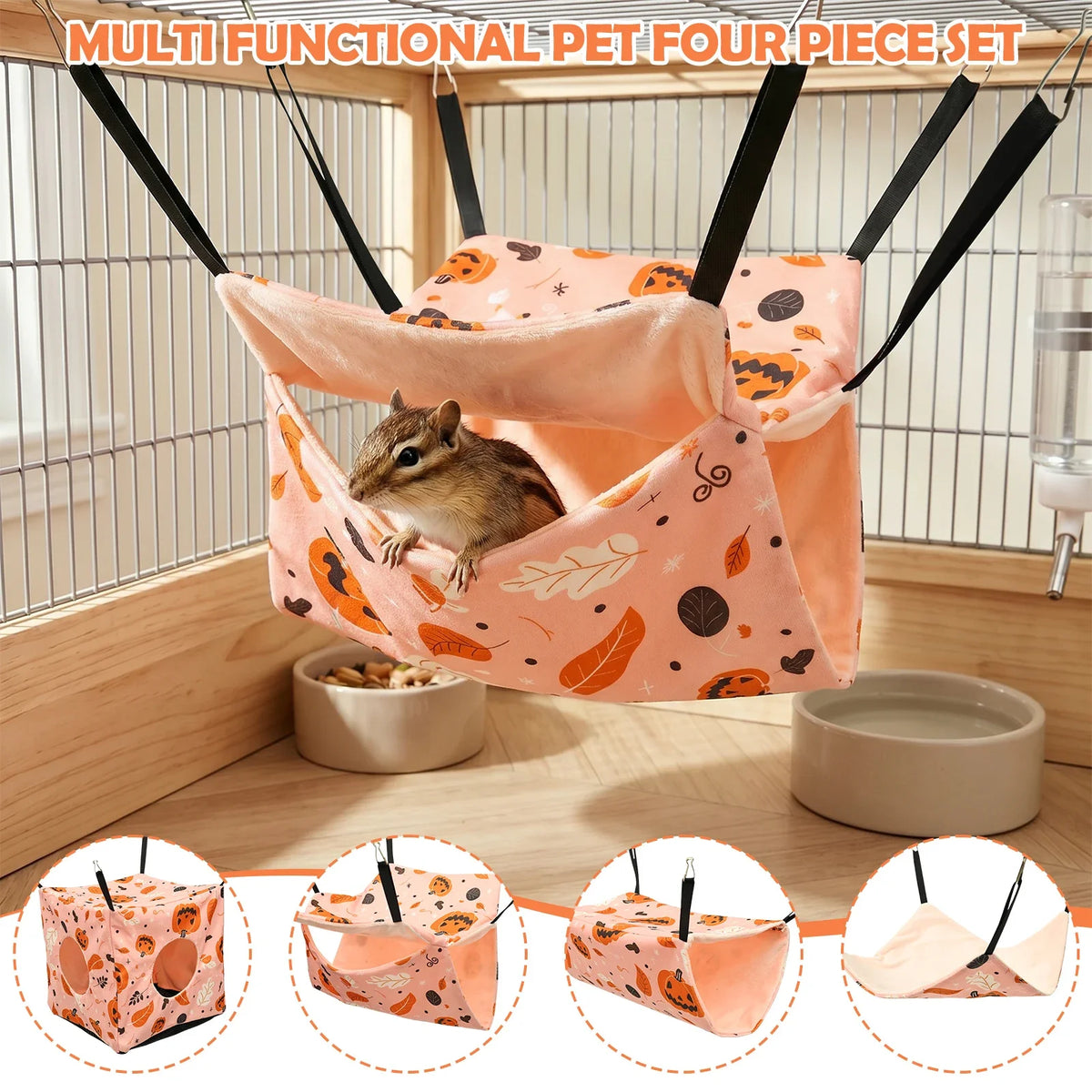 4Pcs Hamster Hammock Soft Cozy Rodent Hamster Bed Hanging Rat Cage Accessories Adjustable Ferret Hanging Nest Swing Pet Supplies
