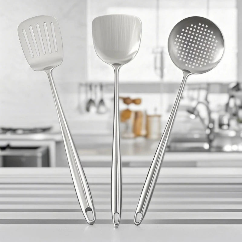 Food Stainless Steel Wok Spatula Metal kitchen utensils Slotted Turner Spoon Ladle Cooking Tools Utensil Set Kitchen Accessories