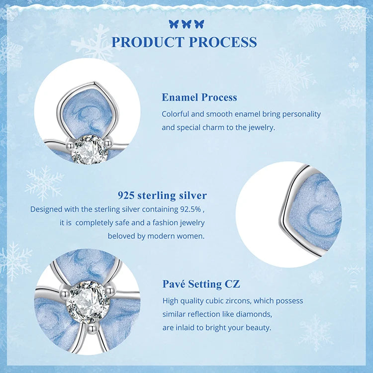 Bamoer 925 Sterling Silver Original Blue Butterfly Ring Lilac Flower Earrings for Women Jewelry Set Anniversary Engagement Gift