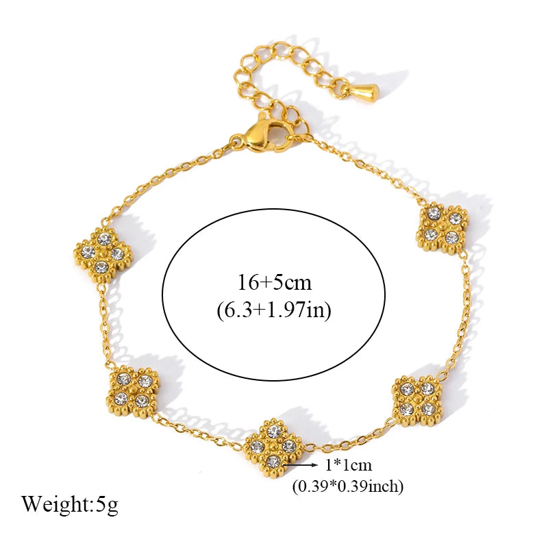 GANEMLY Stainless Steel  Sparkling White Zircon Flower Necklace Bracelet Earrings Set For Women Trendy Waterproof Jewelry Gift