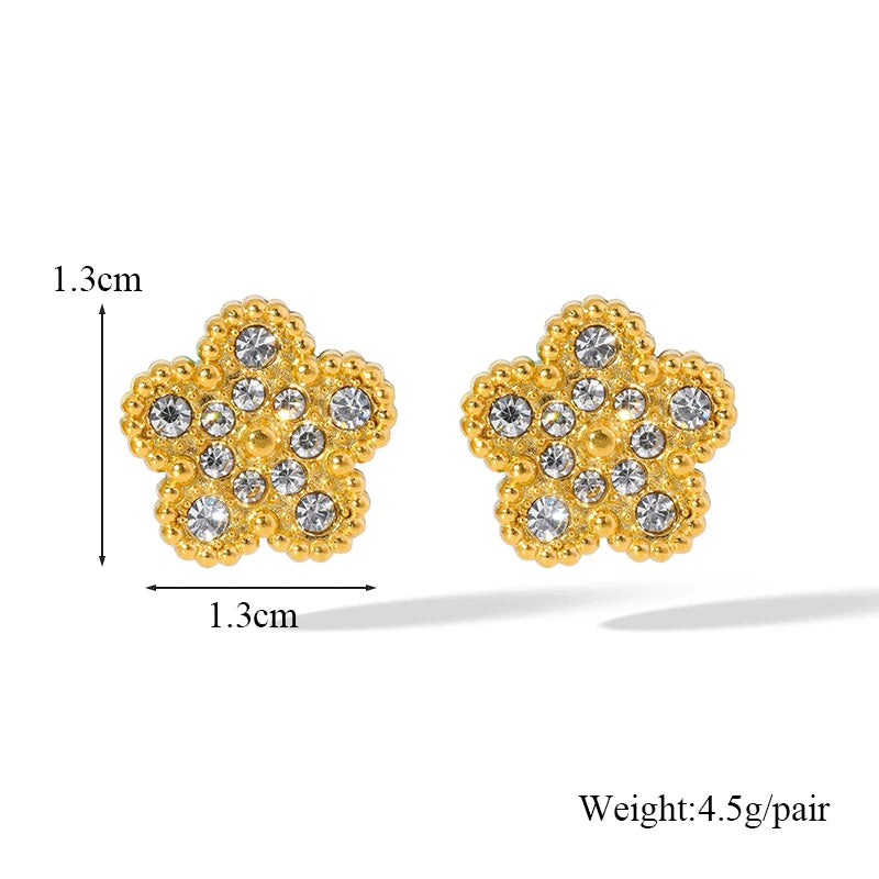 EILIECK New Fashion Stainless Steel White Zircon Clover Necklace Bracelet Earrings Set For Women Trendy Flower Jewelry Set Gift