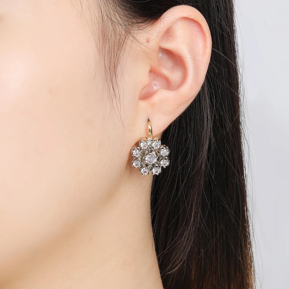 Hollow vintage inlaid zircon two-color earrings ring set copper plated 14K gold fashion jewelry party daily banquet holiday gift