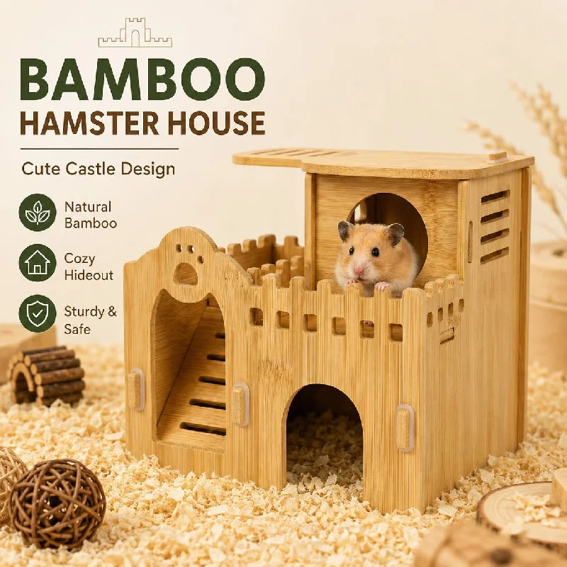 Bamboo Hamster Hideout House - All Season Winter Sleeping Nest for Golden Bear Small Pet Decor Landscape Cage Accessories